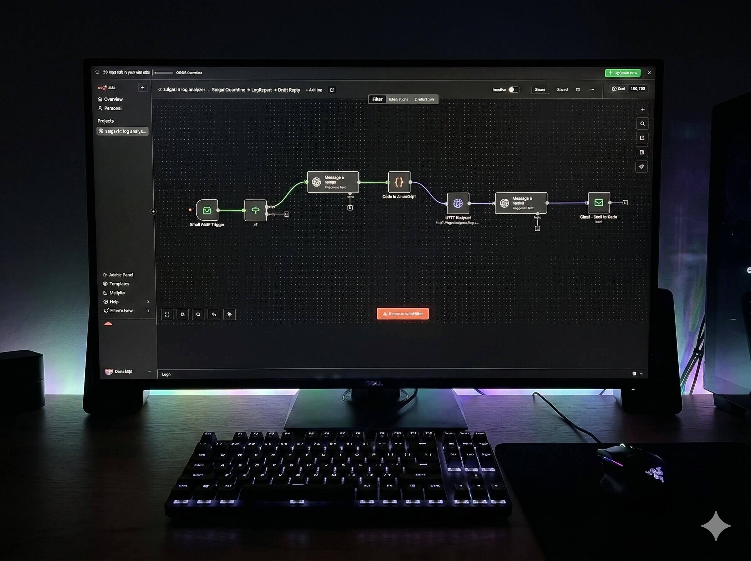 LogSense and n8n mockup used to illustrate internal tools, monitoring, and workflow delivery