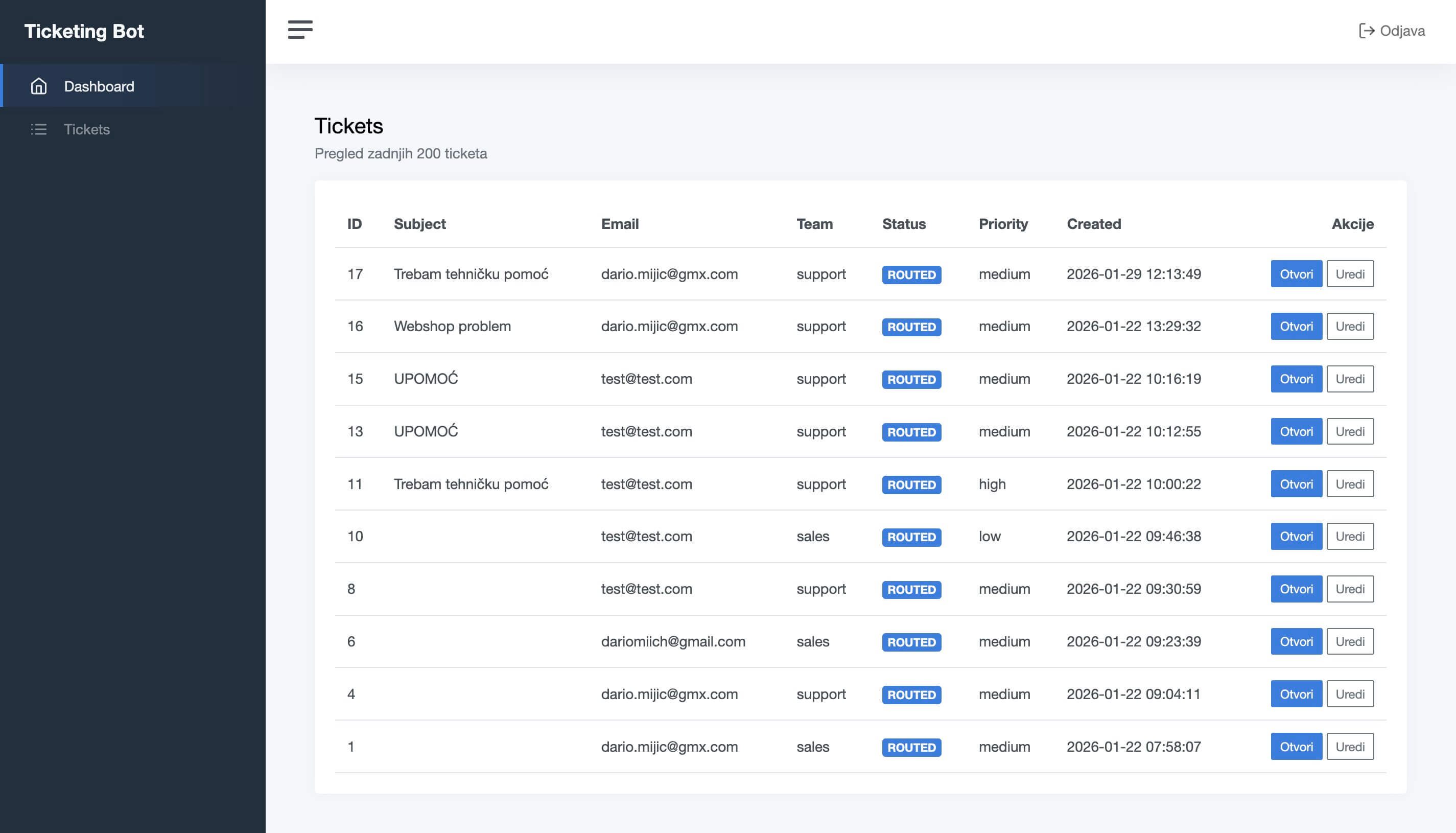 HelpBot Ticket Desk user interface